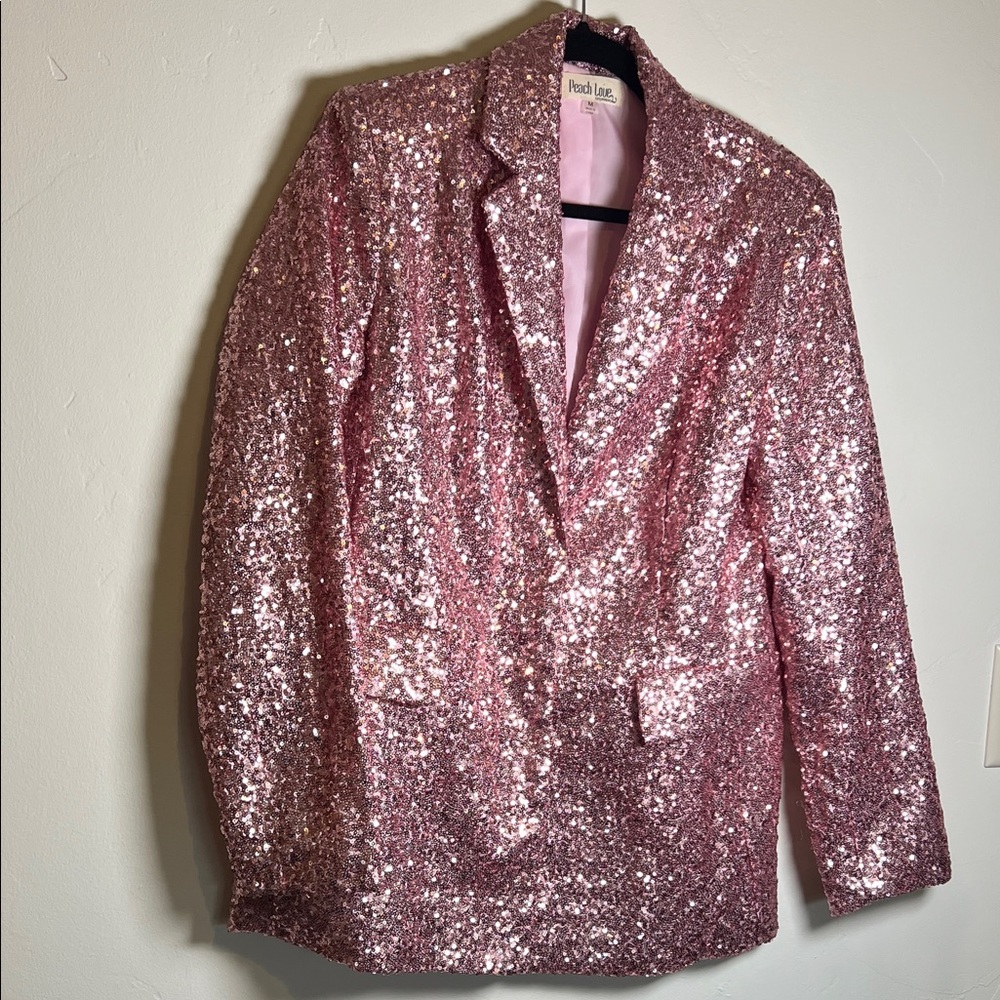 Peach Love Pink Women’s Sequin Blazer Jacket Festival, Western, Like new Medium